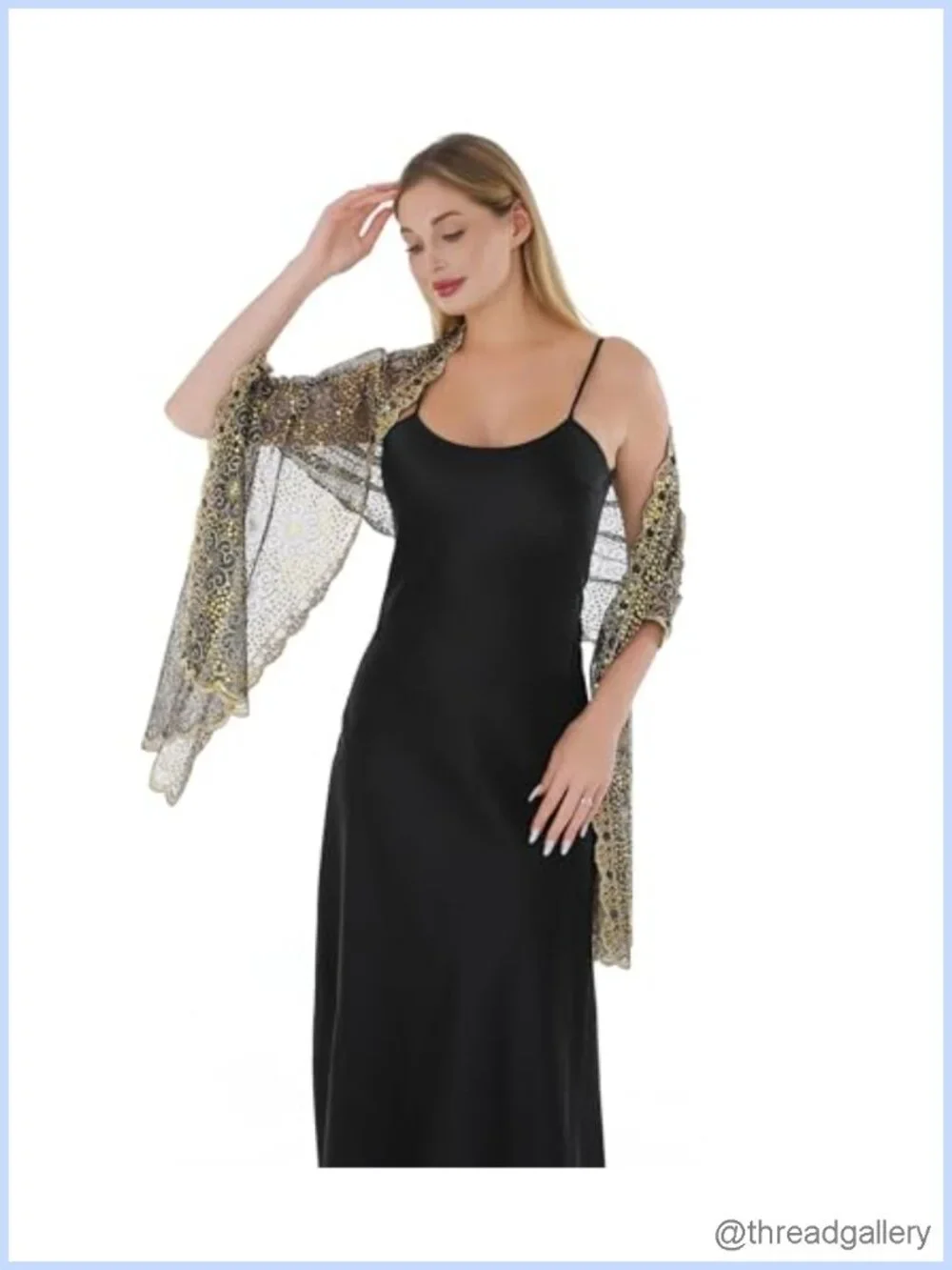 Sequin Chiffon Evening Shawl Wrap with Fringe, Formal Wedding Cover